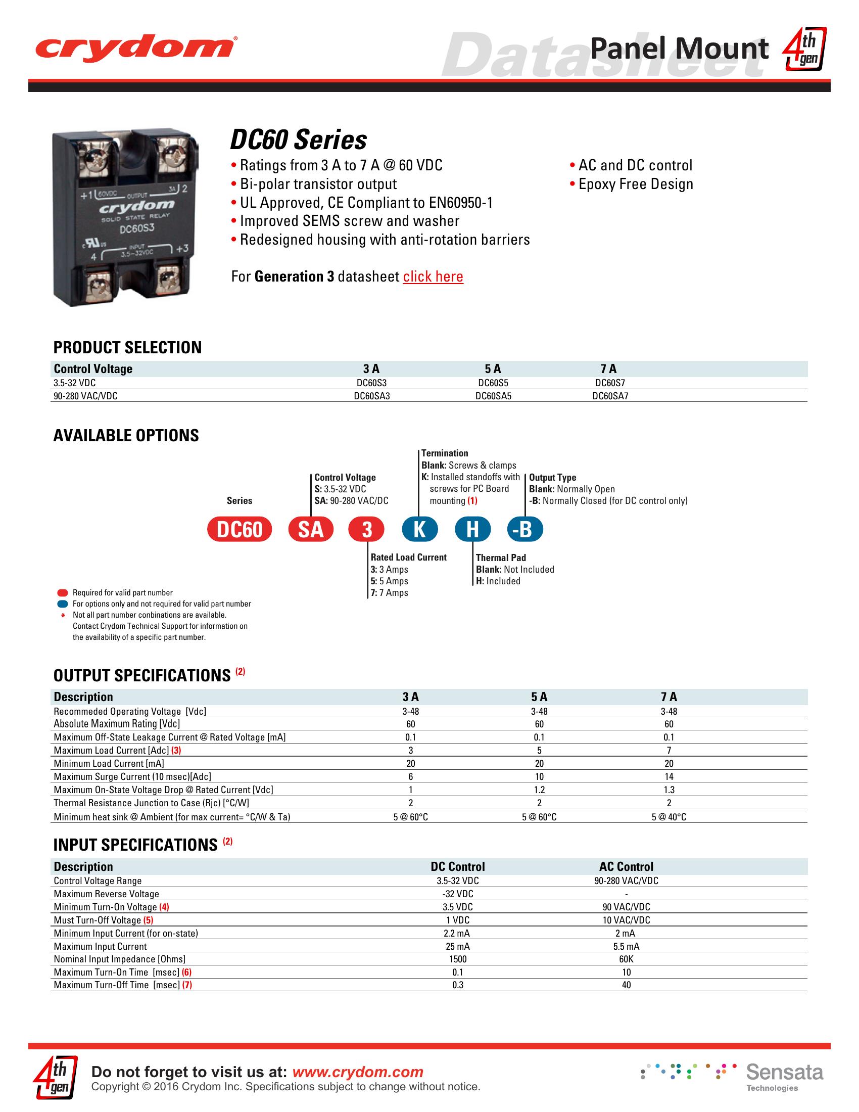DC60S7 Crydom Solid State Relays & I/O Modules