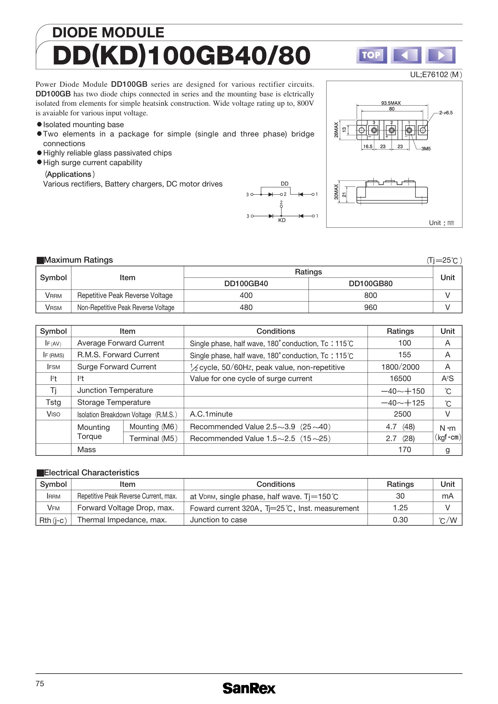 DD100GB40 SanRex Diode Module
