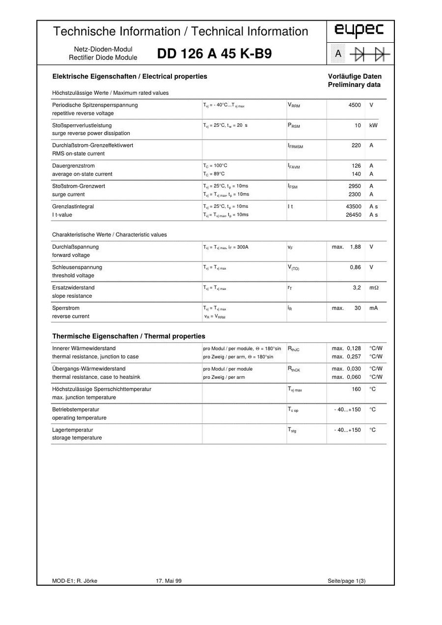 DD126A45K-B9 BRIDGE RECTIFIER from Eupec Infineon