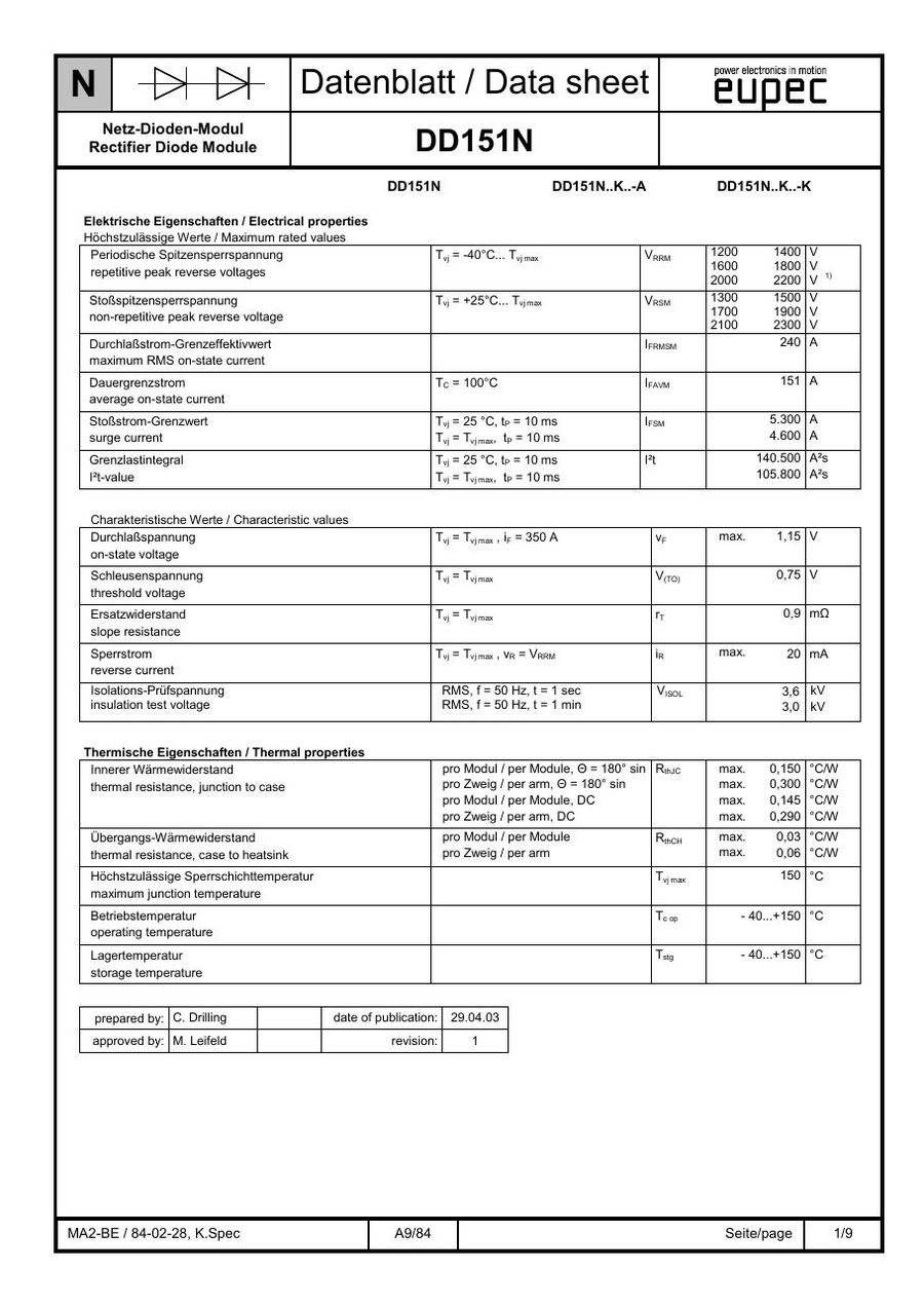 DD151N22K Infineon (Eupec) Diode & Rectifier Modules