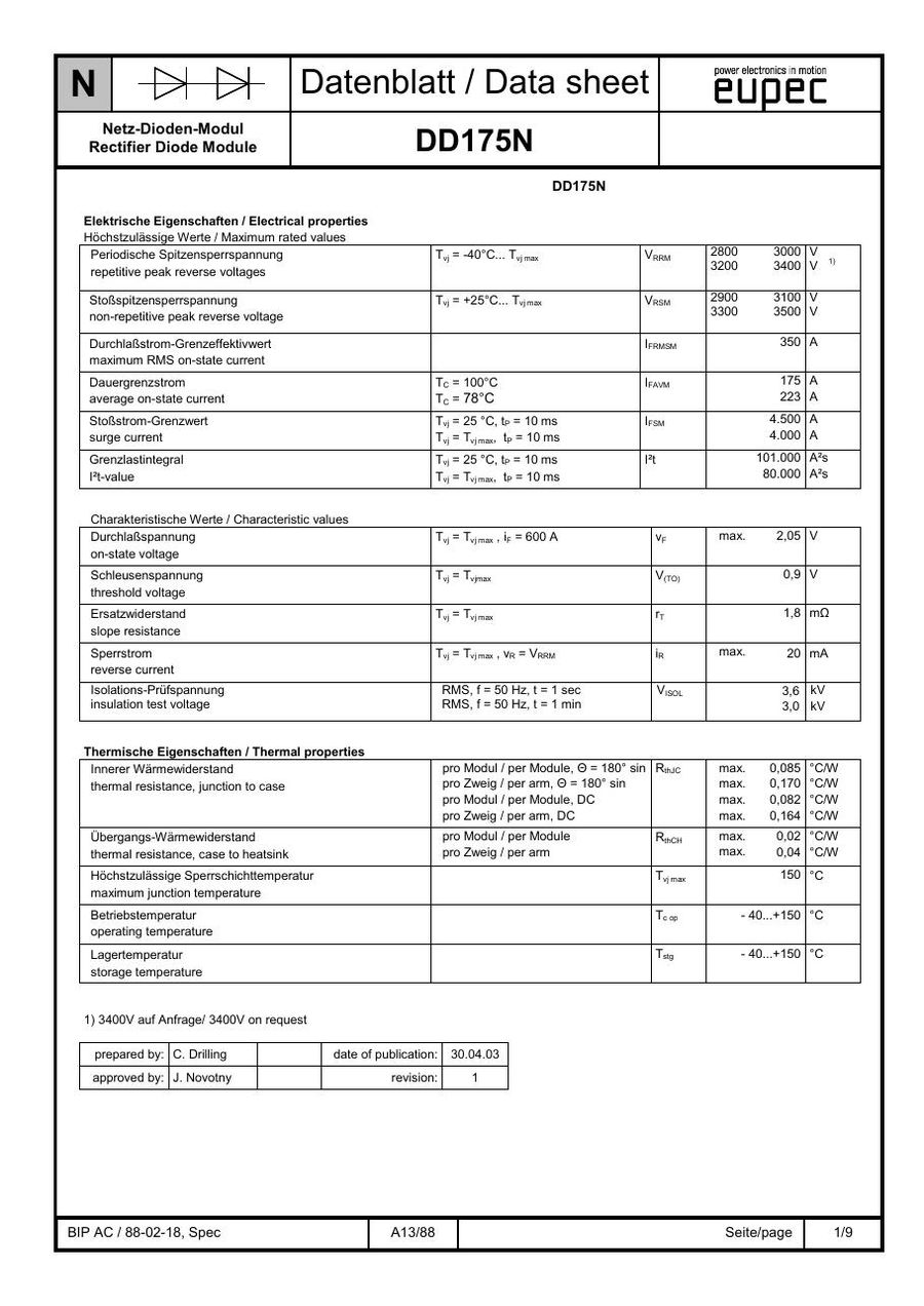 DD175N34K Infineon (Eupec) Diode & Rectifier Modules