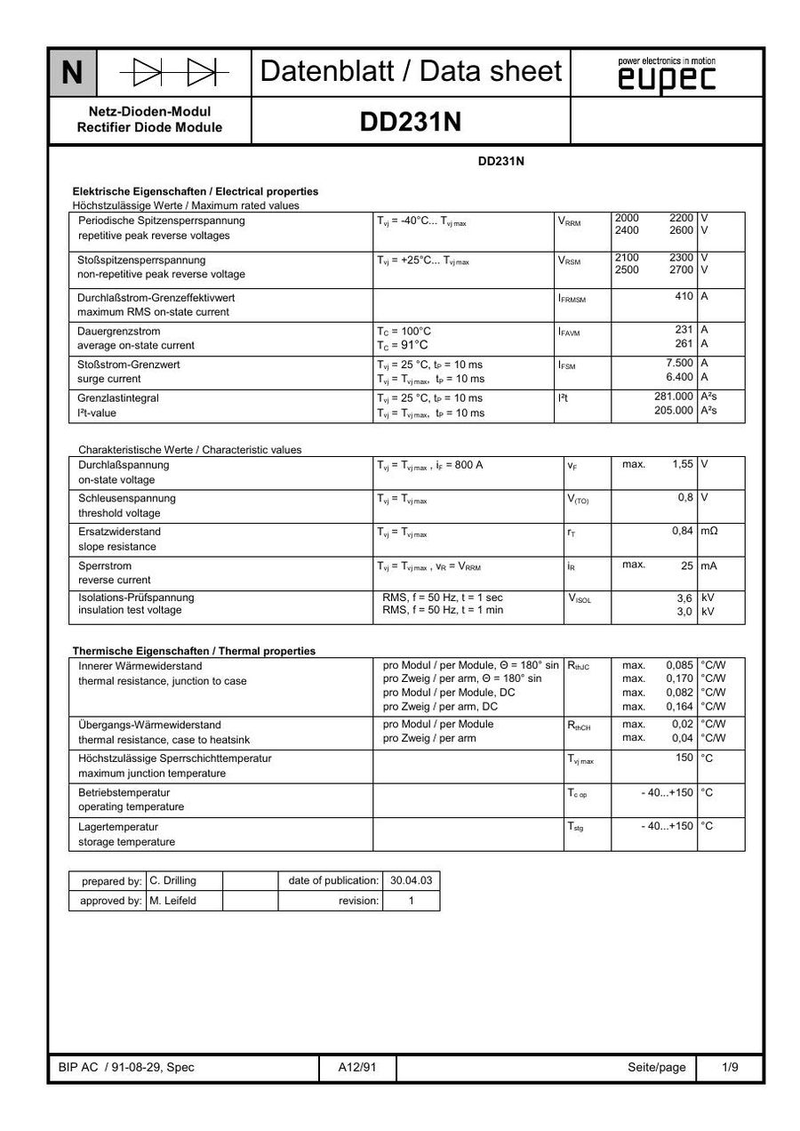 DD231N22K BRIDGE RECTIFIER from Eupec Infineon