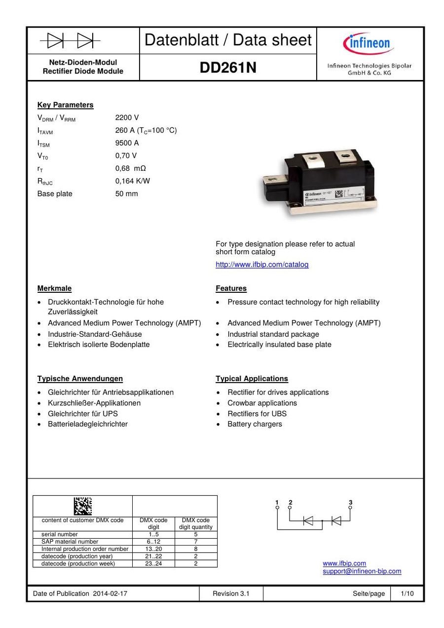 DD261N14K Infineon (Eupec) Diode & Rectifier Modules