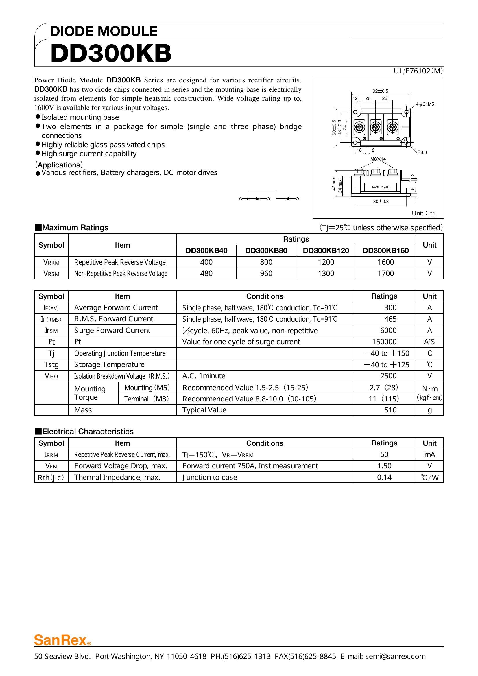 DD300KB80 SanRex Power Module