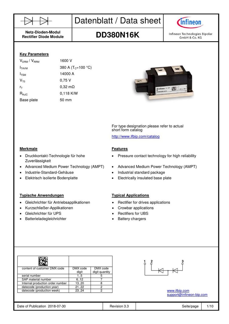 DD380N16K Infineon (Eupec) Diode & Rectifier Modules