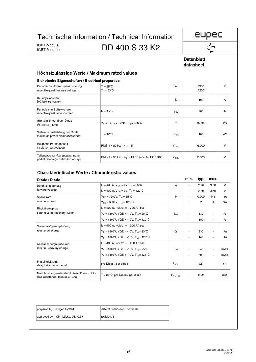 DD400S33K2 Infineon (Eupec) Bridge Rectifiers
