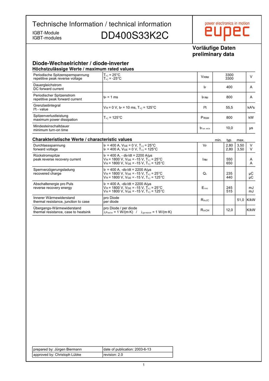 DD400S33K2C Infineon (Eupec) Diode & Rectifier Modules