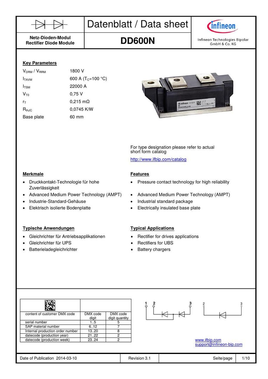 DD600N18K1L3 Infineon (Eupec) Diode & Rectifier Modules