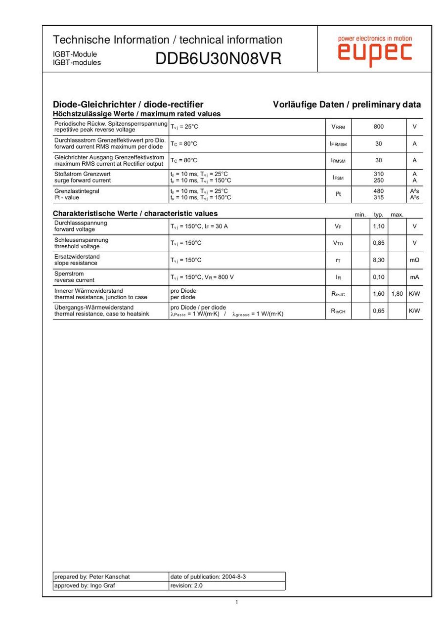 DDB6U30N08VR Diode Bridge from Eupec Infineon