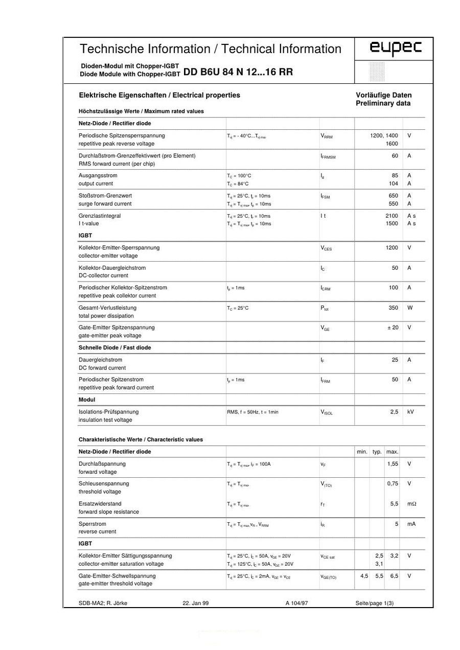 DDB6U84N12R Infineon (Eupec) Bridge Rectifiers