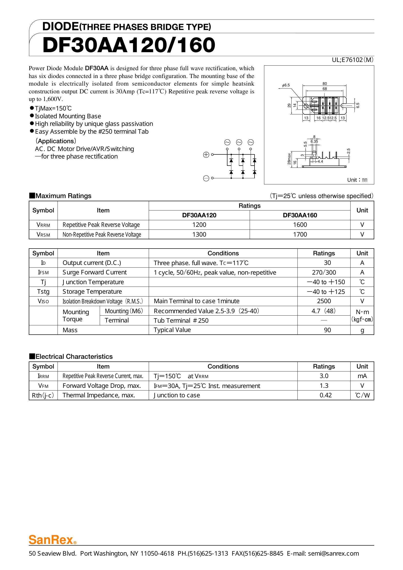 DF30AA120 SanRex Bridge Rectifiers