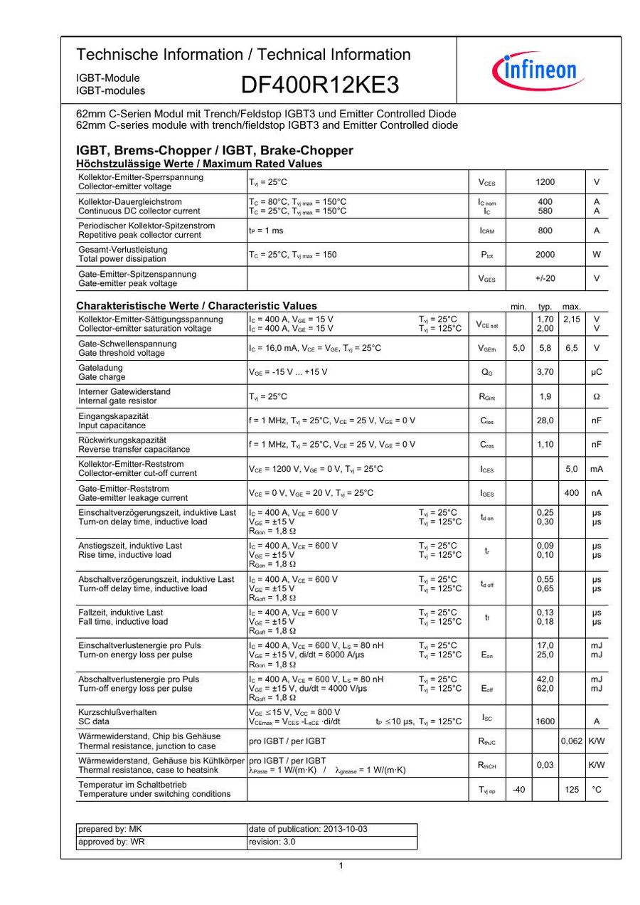 DF400R12KE3 Infineon (Eupec) IGBT Modules