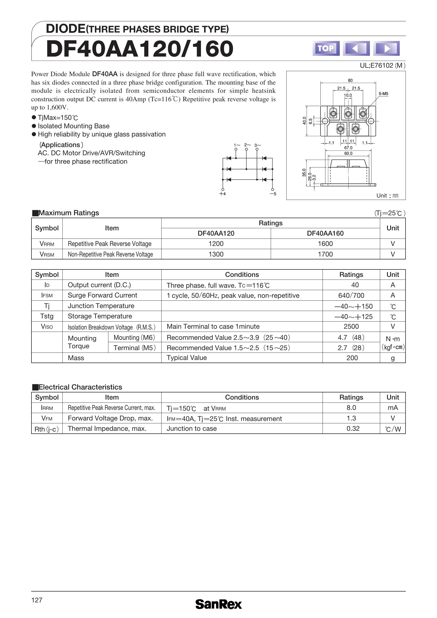 DF40AA120, SanRex, Power Transistor Module 