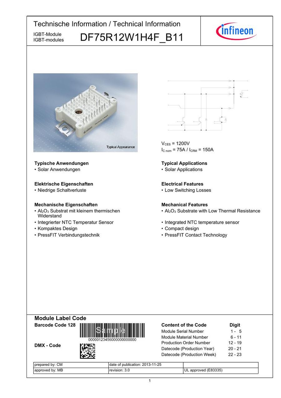 DF75R12W1H4F_B11 Infineon (Eupec) IGBT Modules