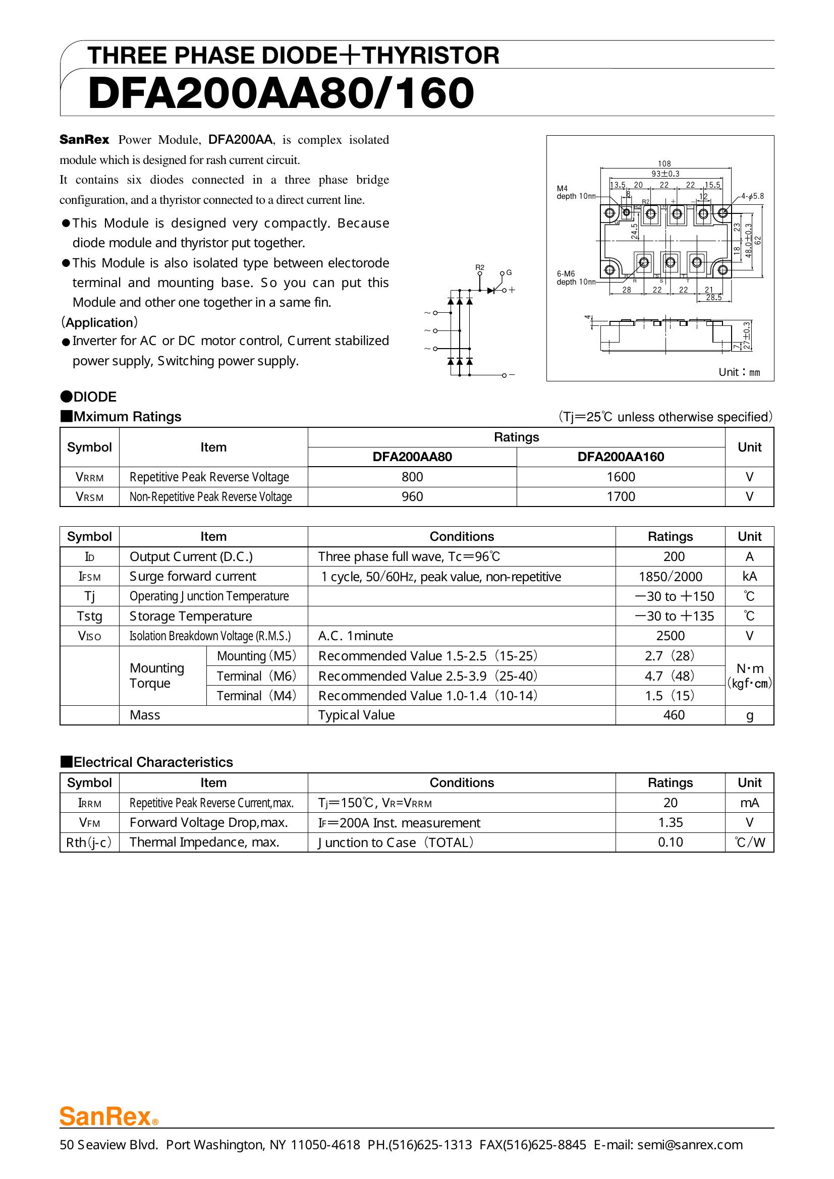 DFA200AA80 SanRex Bridge Rectifiers
