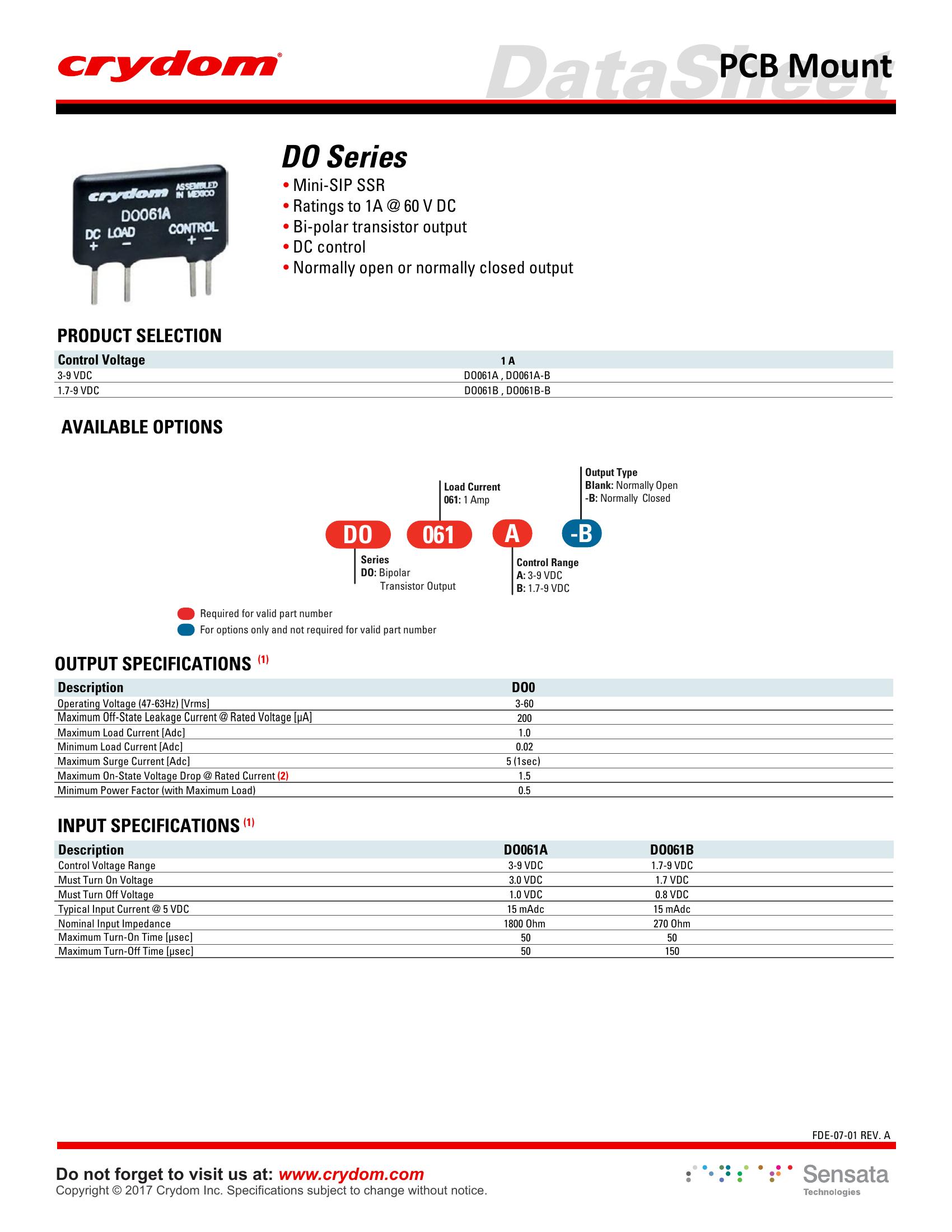 DO061A.. Crydom Solid State Relays & I/O Modules