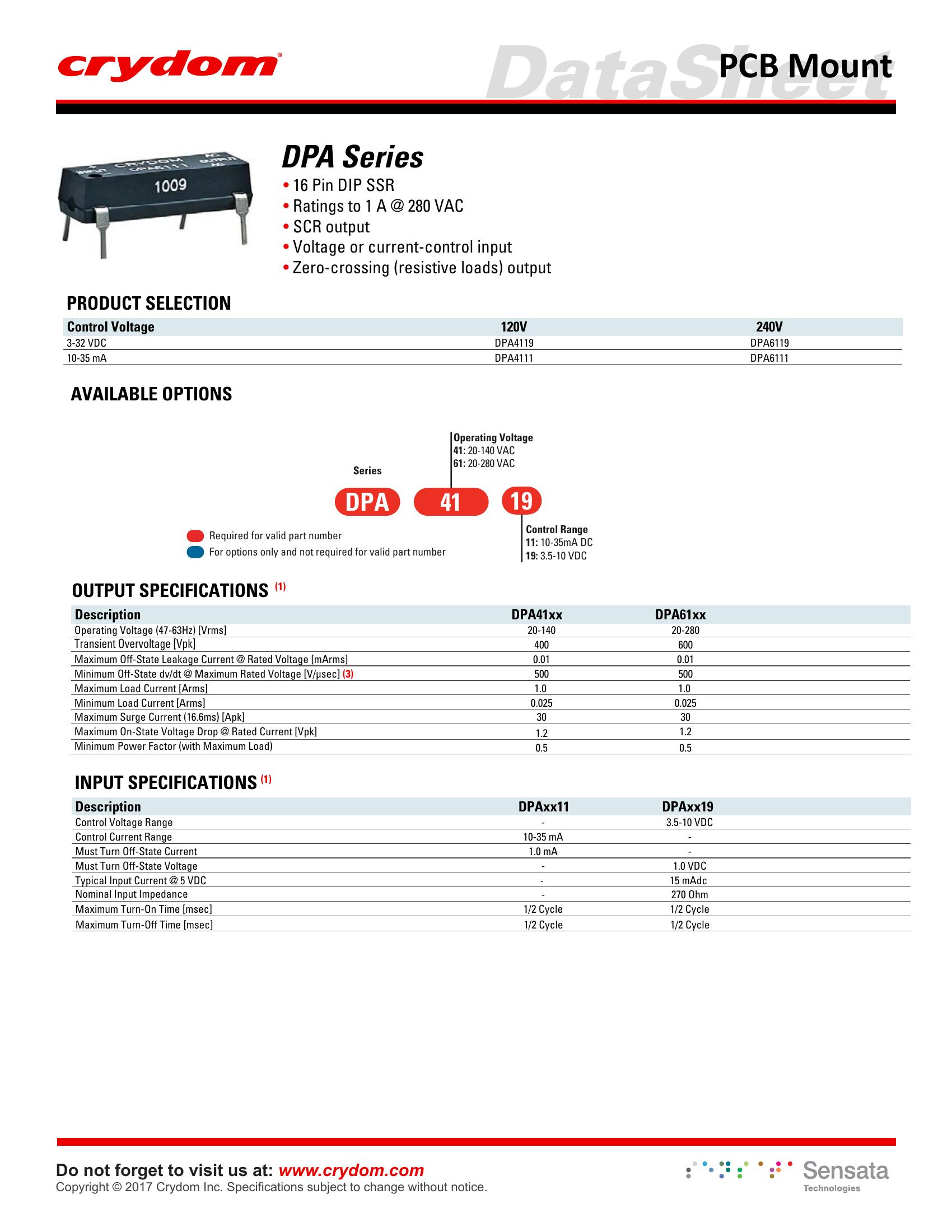 DPA4119 Crydom Solid State Relays & I/O Modules
