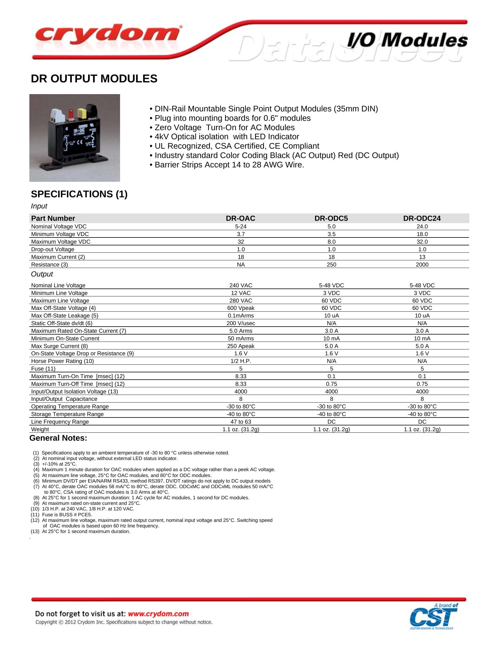 DR-ODC5 Crydom Solid State Relays & I/O Modules
