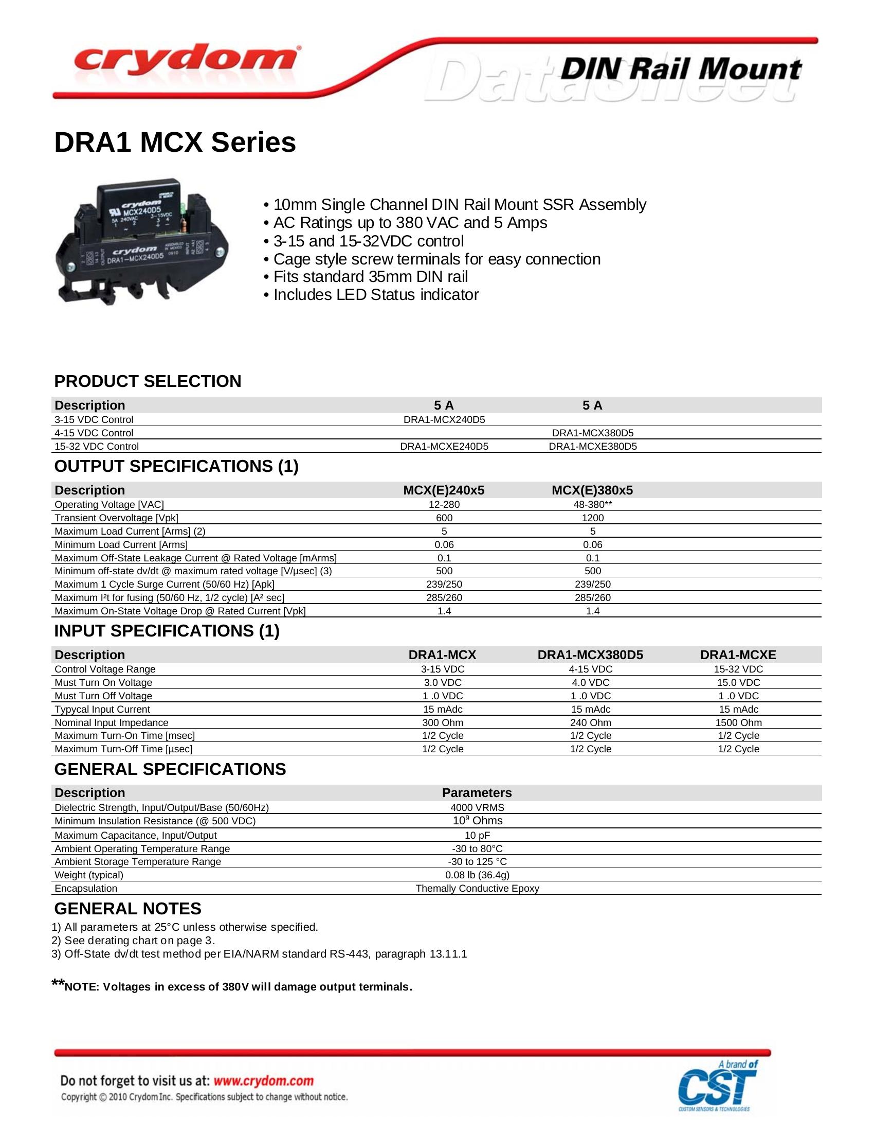DRA1-MCXE240D5 Crydom Solid State Relays & I/O Modules