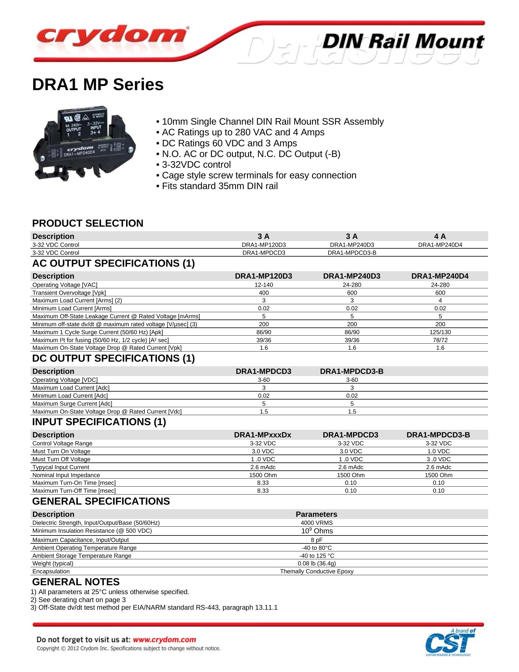 DRA1-MP120D3 Crydom Solid State Relays & I/O Modules
