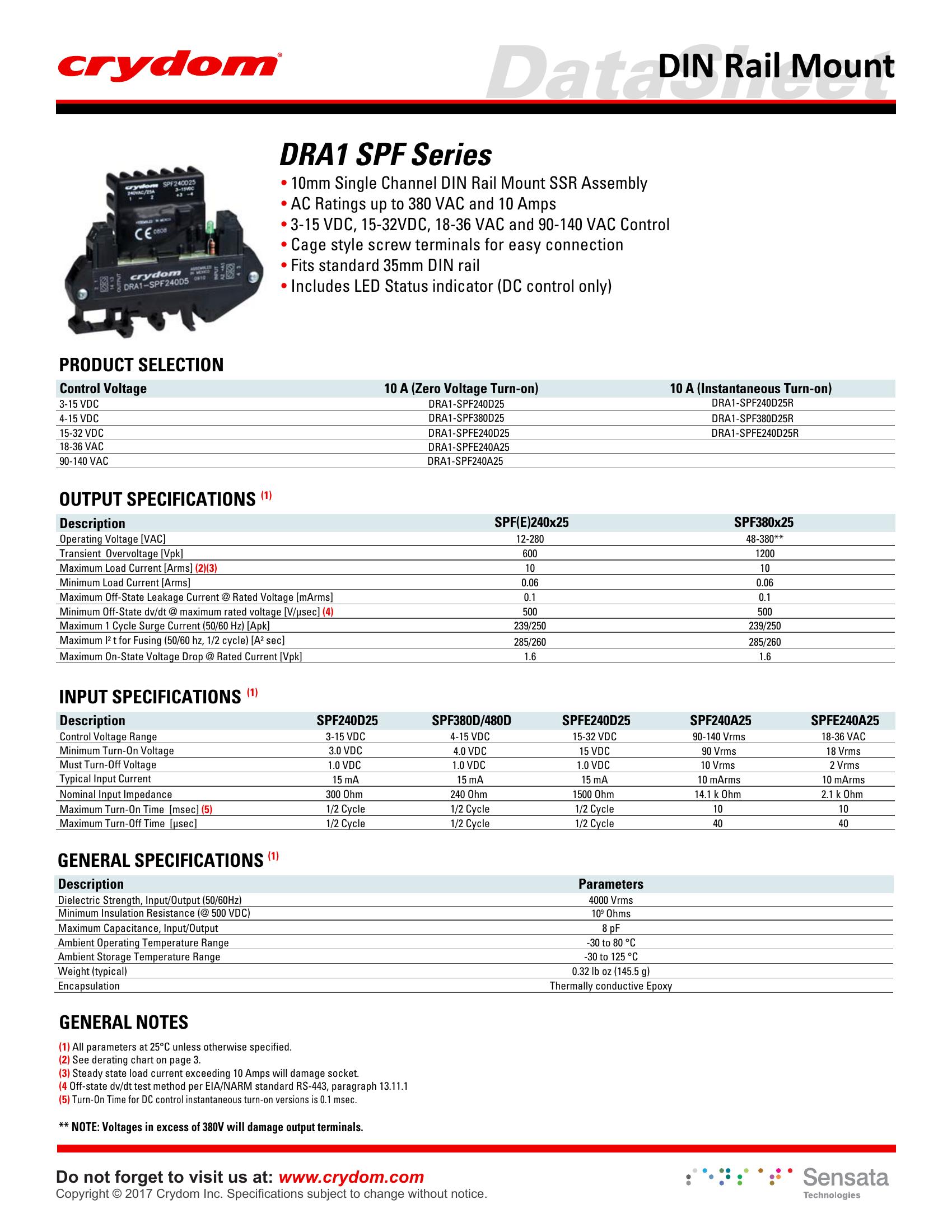 DRA1-SPFE240A25 Crydom Solid State Relays & I/O Modules