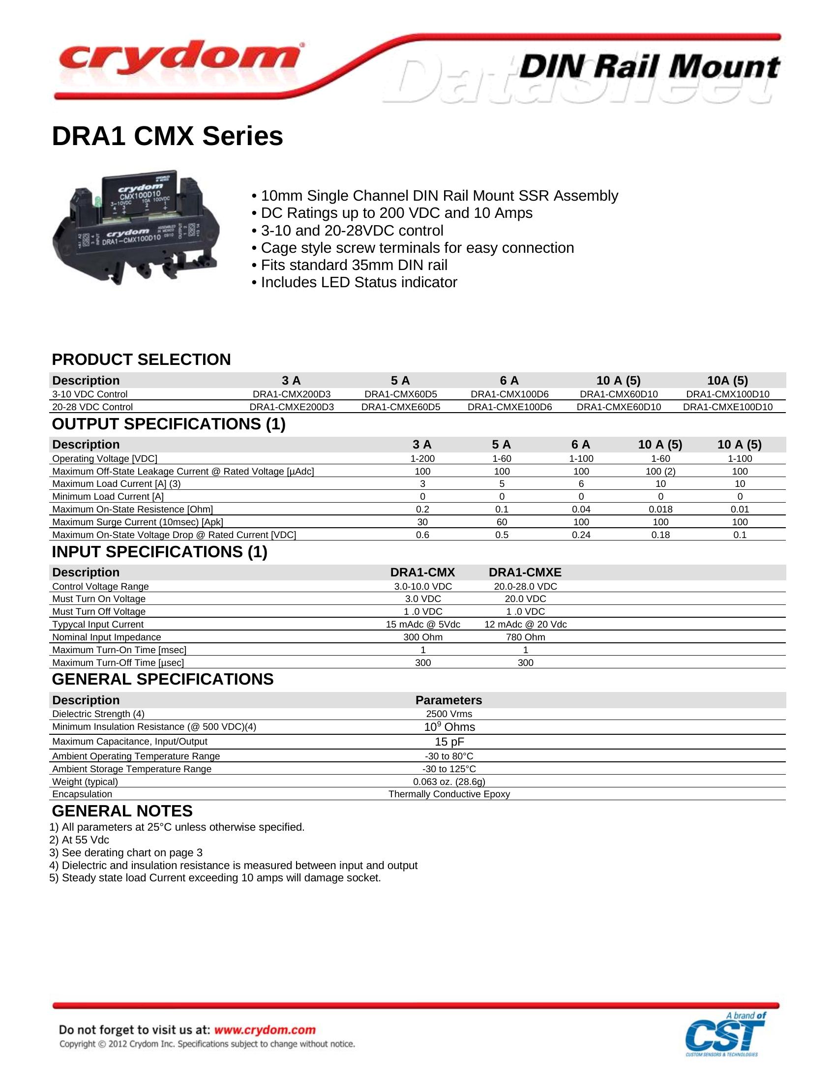 DRA1CMXE100D6 Crydom Solid State Relays & I/O Modules