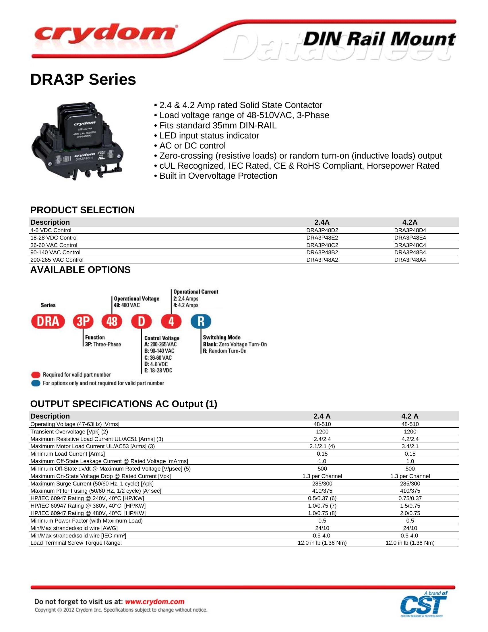 DRA3P48A2 Crydom Solid State Relays & I/O Modules