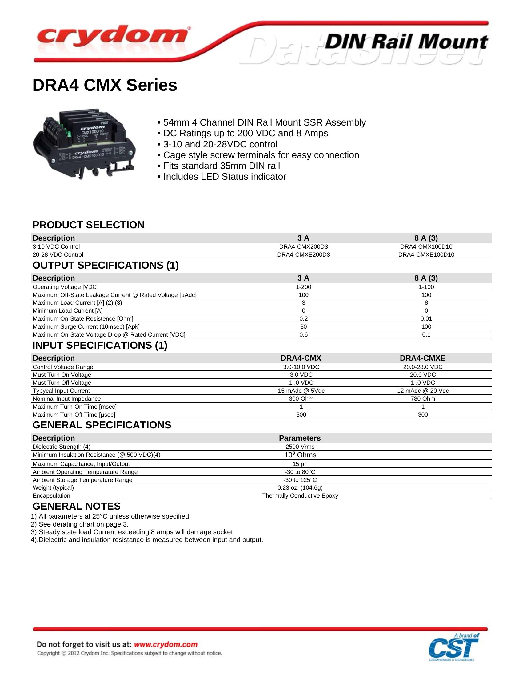 DRA4-CMX200D3 Crydom Solid State Relays & I/O Modules