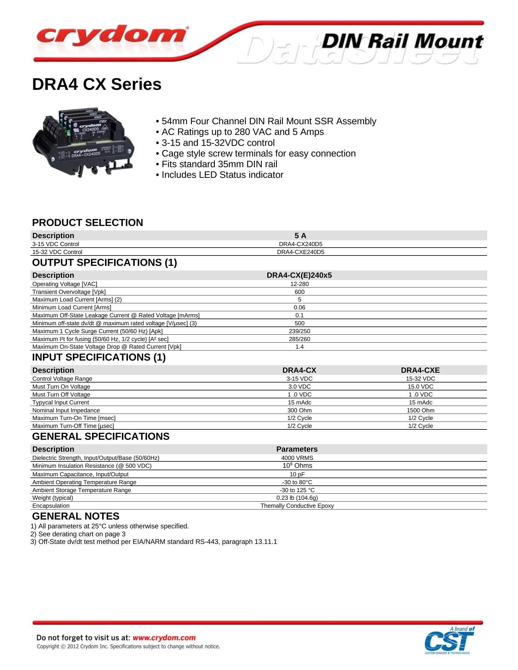 DRA4-CX240D5 Crydom Solid State Relays & I/O Modules
