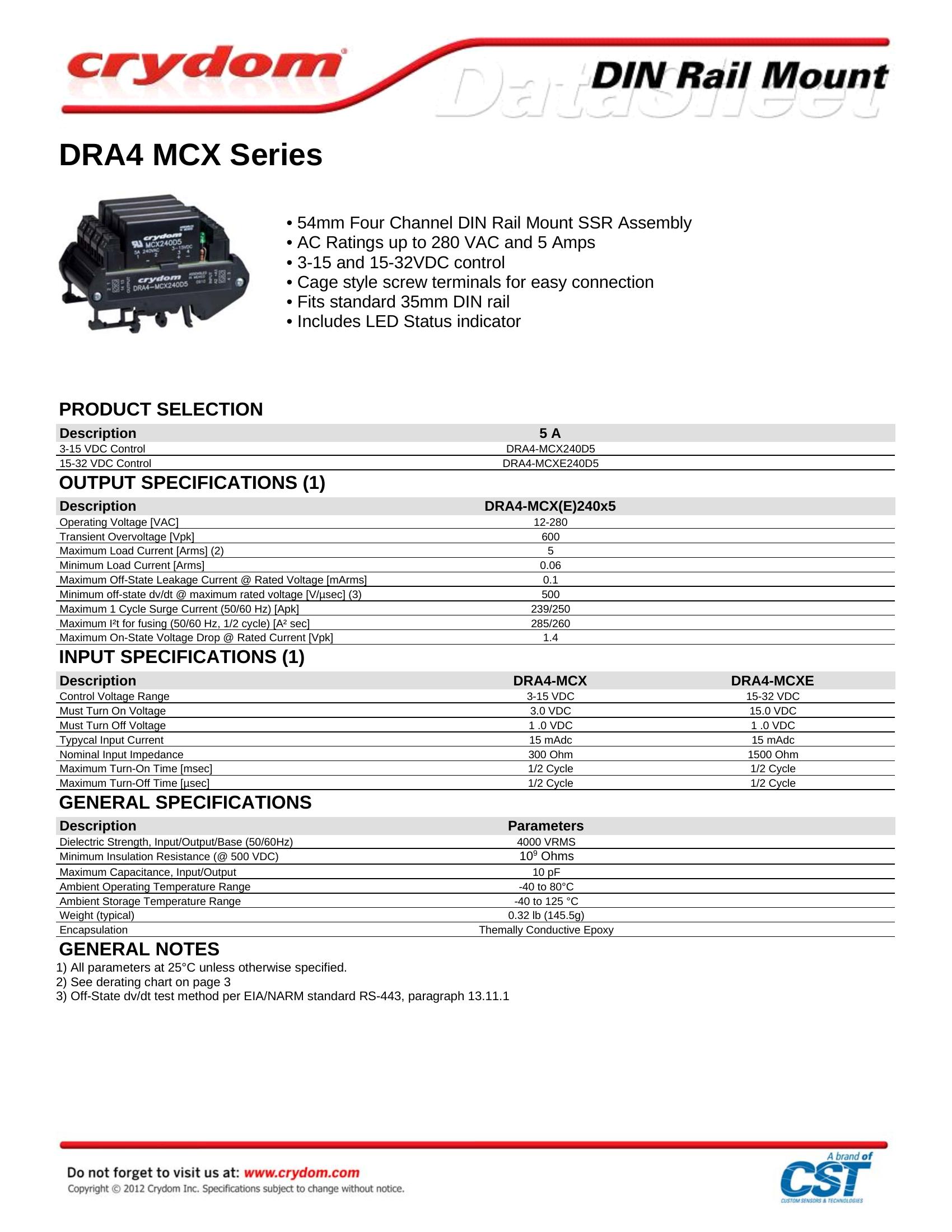 DRA4-MCXE240D5 Crydom Solid State Relays & I/O Modules
