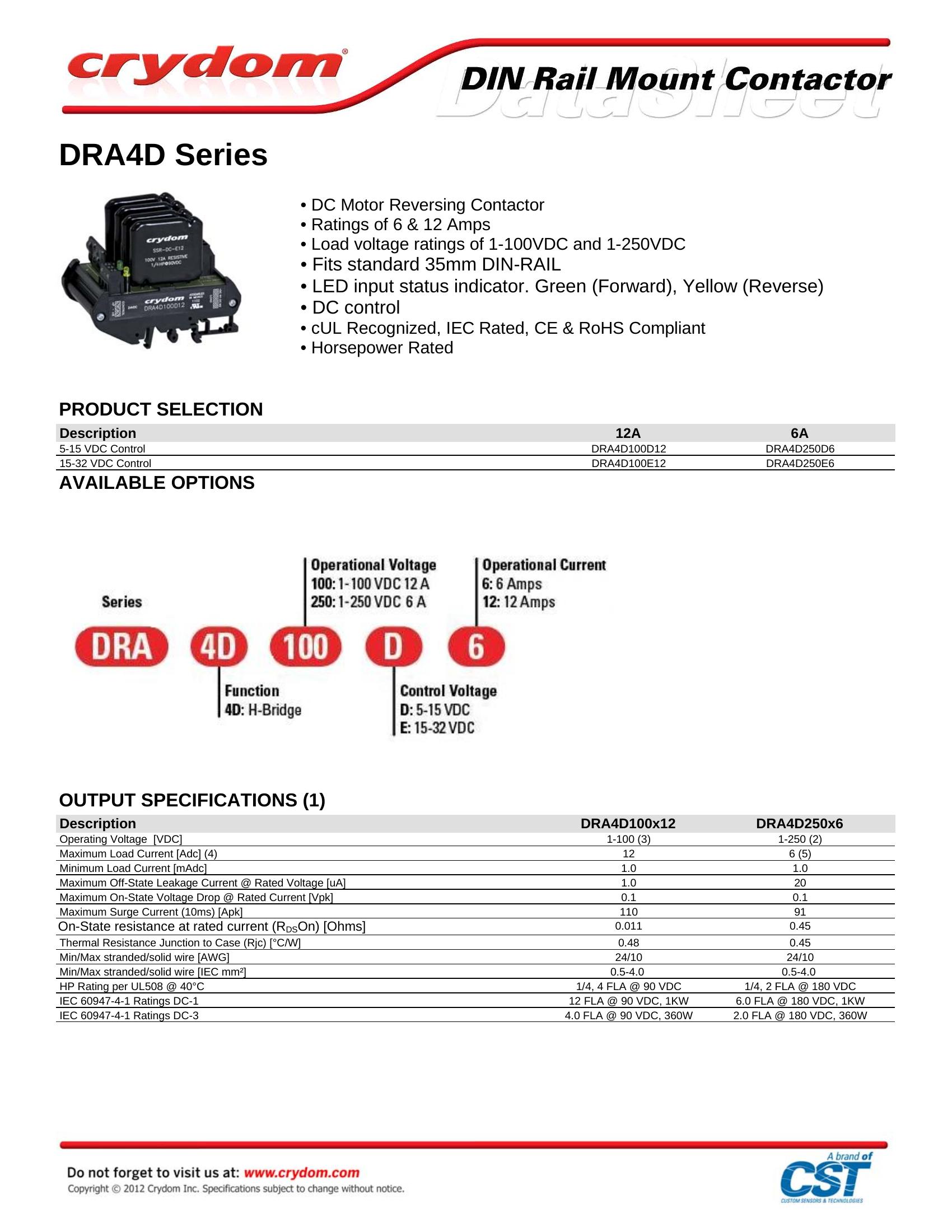 DRA4D100D12 Crydom Solid State Relays & I/O Modules