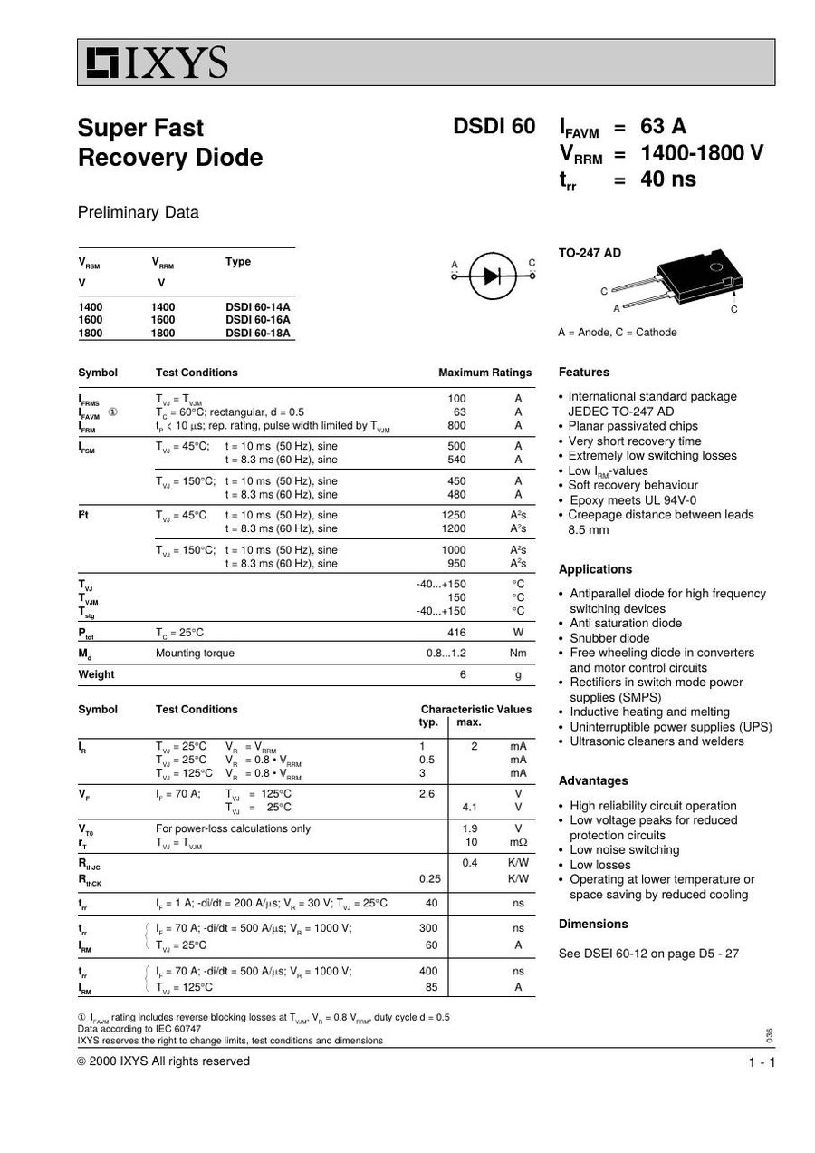 DSDI60-16A, IXYS, Power Module