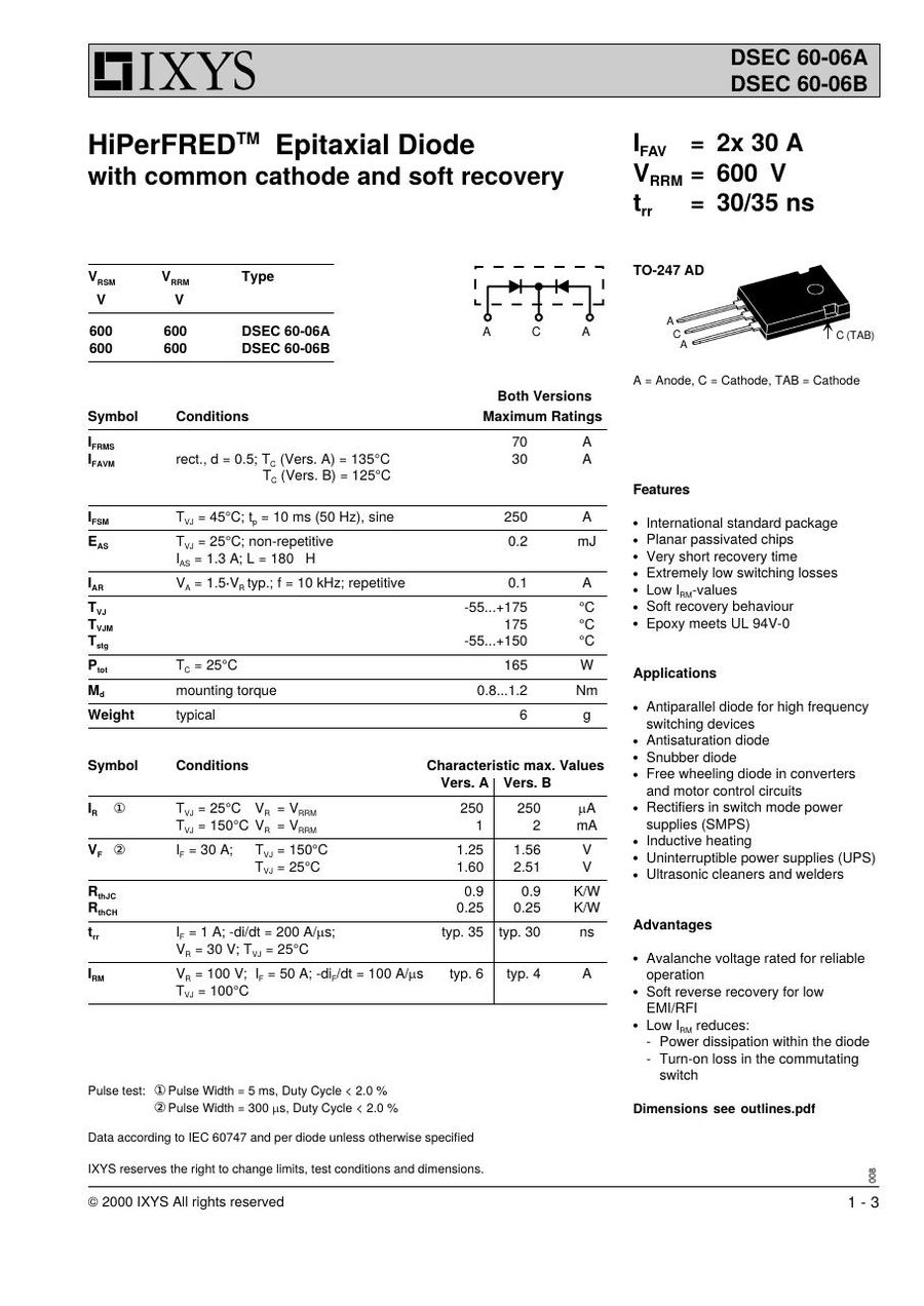 DSEC60-06A IXYS Rectifier & Schottky Diodes