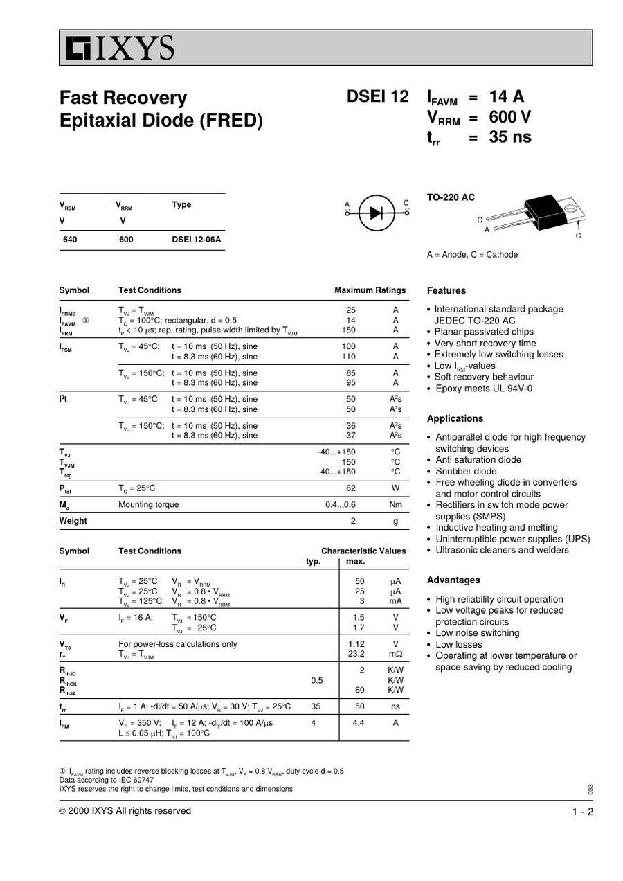 DSEI12-06A IXYS Rectifier & Schottky Diodes
