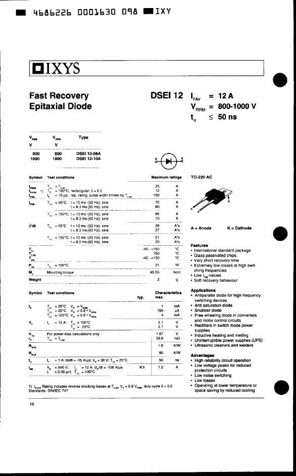 DSEI12-10A IXYS Rectifier & Schottky Diodes