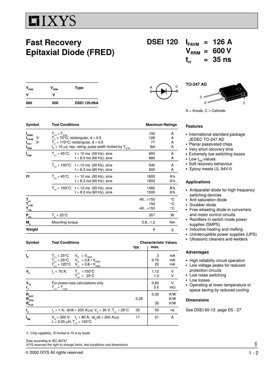 DSEI120-06A IXYS Rectifier & Schottky Diodes