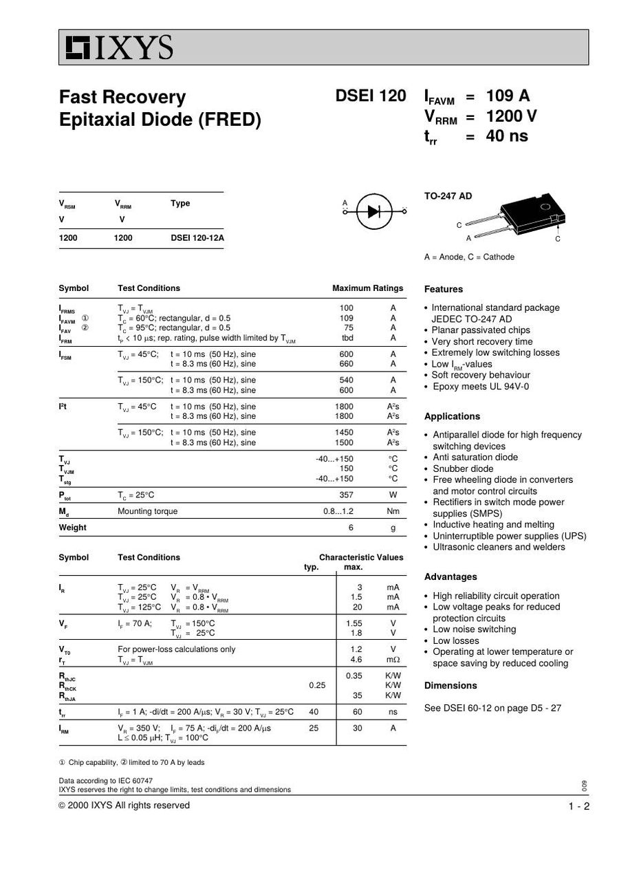 DSEI120-12A IXYS Rectifier & Schottky Diodes