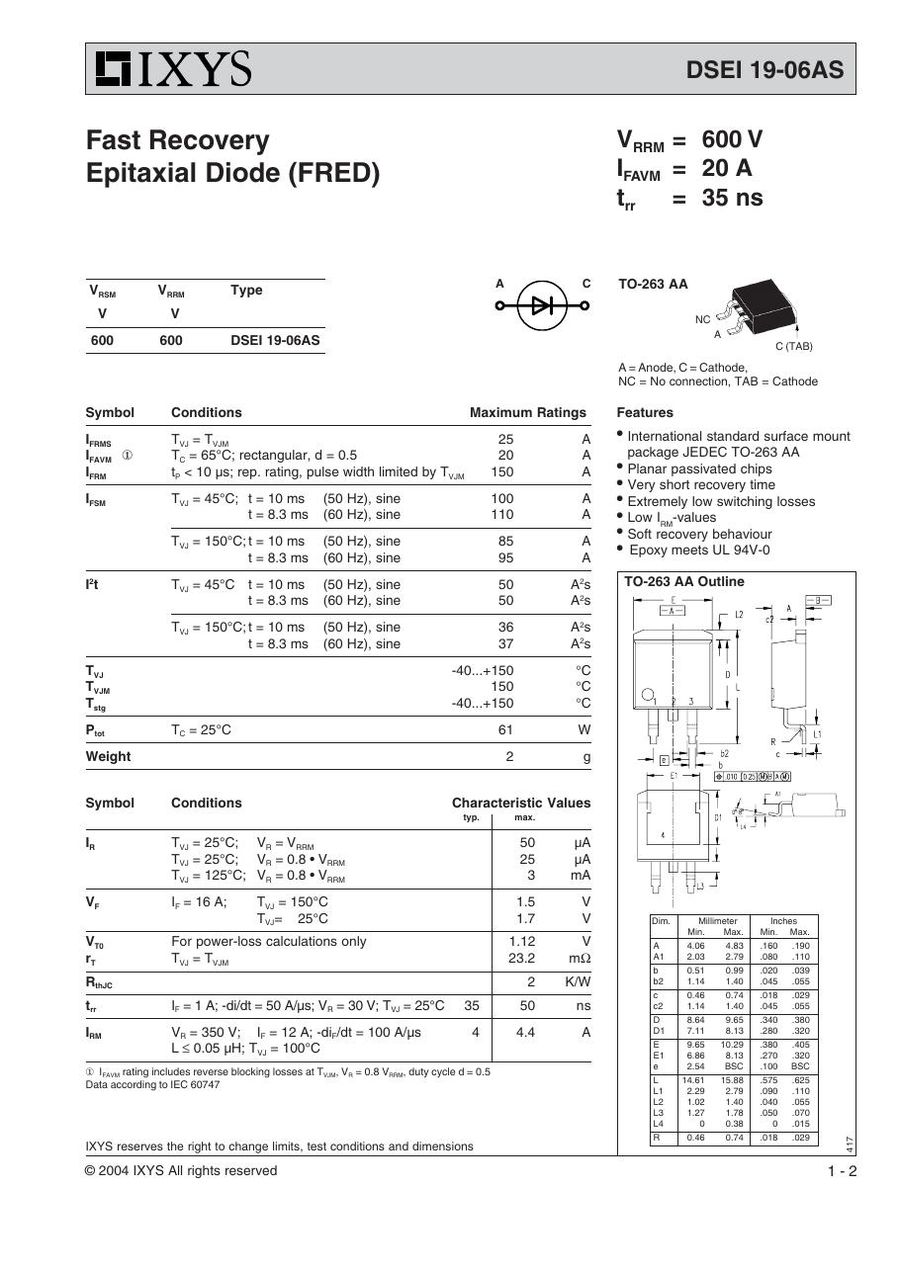 DSEI19-06AS IXYS Rectifier & Schottky Diodes