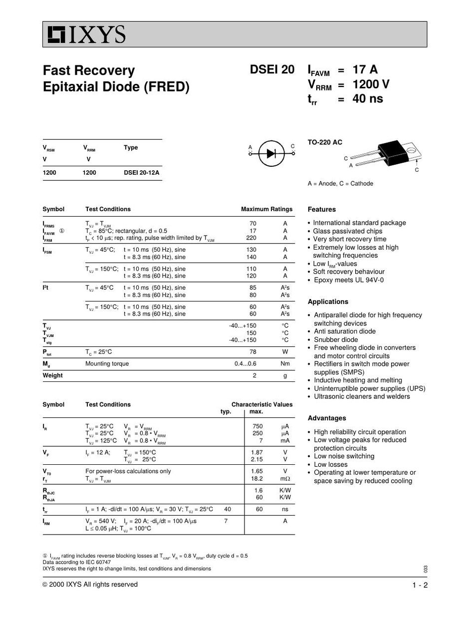 DSEI21-02A IXYS schottky rectifier  from IXYS
