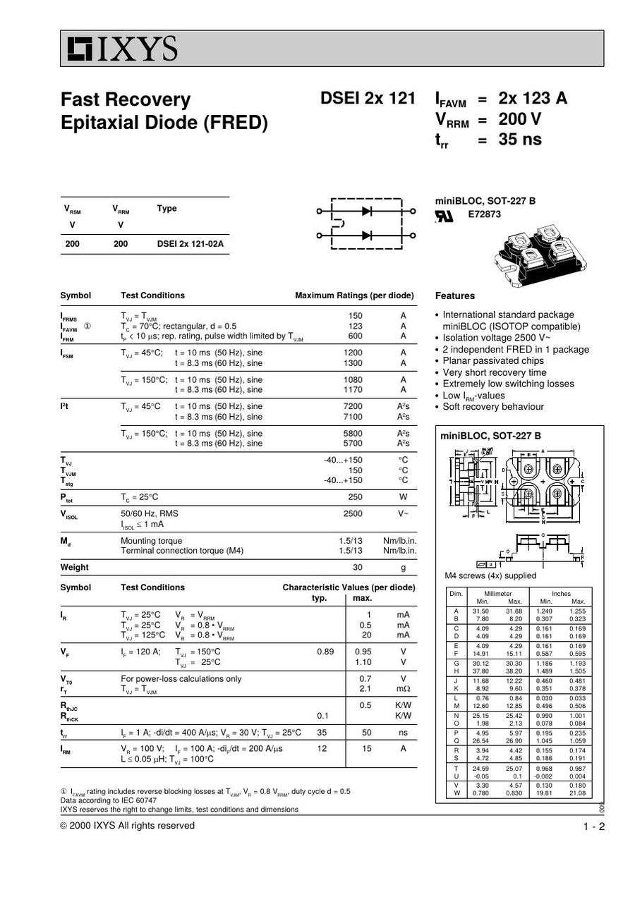 DSEI2X121-02A IXYS Rectifier & Schottky Diodes