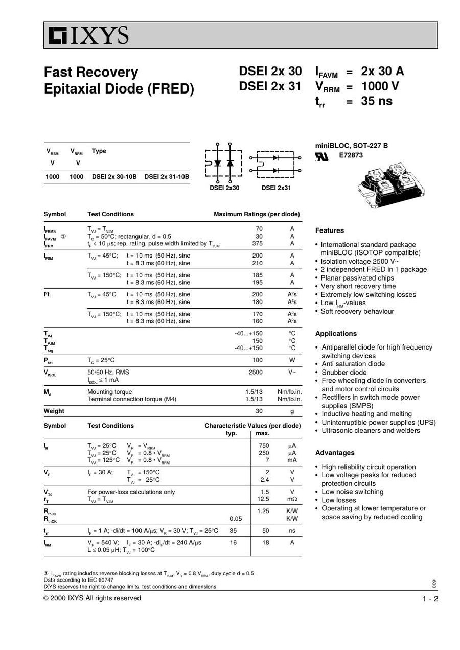 DSEI2X30-10B IXYS Rectifier & Schottky Diodes