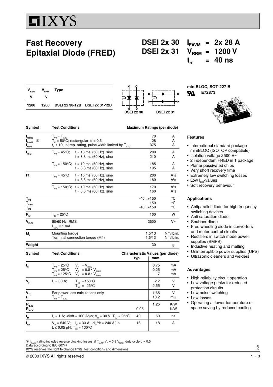 DSEI2X31-12B IXYS Rectifier & Schottky Diodes