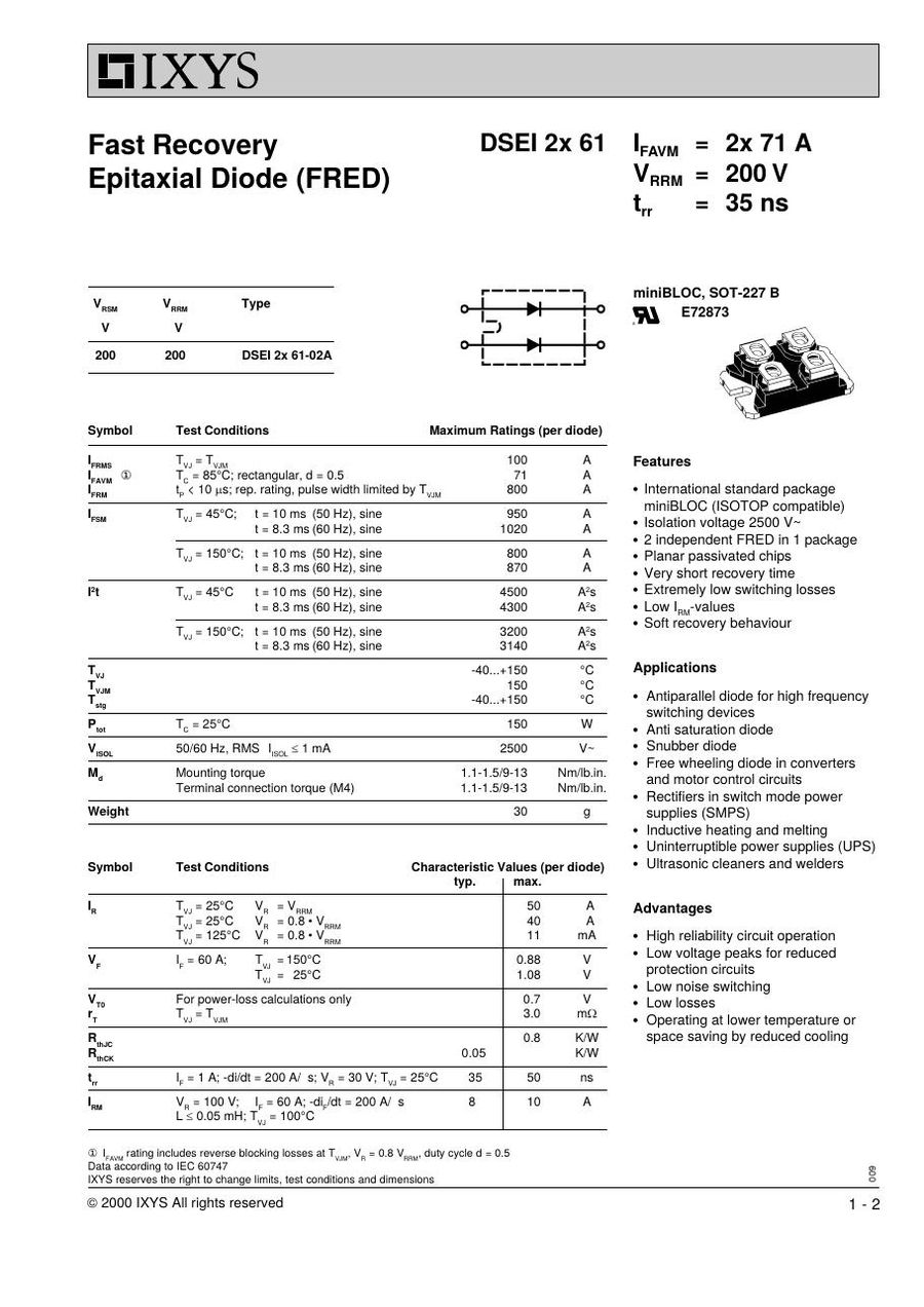 DSEI2X61-02A IXYS Rectifier & Schottky Diodes