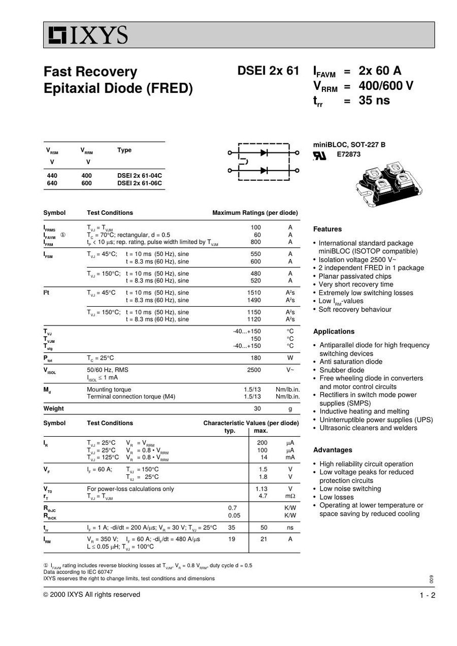 DSEI2X61-06C IXYS Rectifier & Schottky Diodes