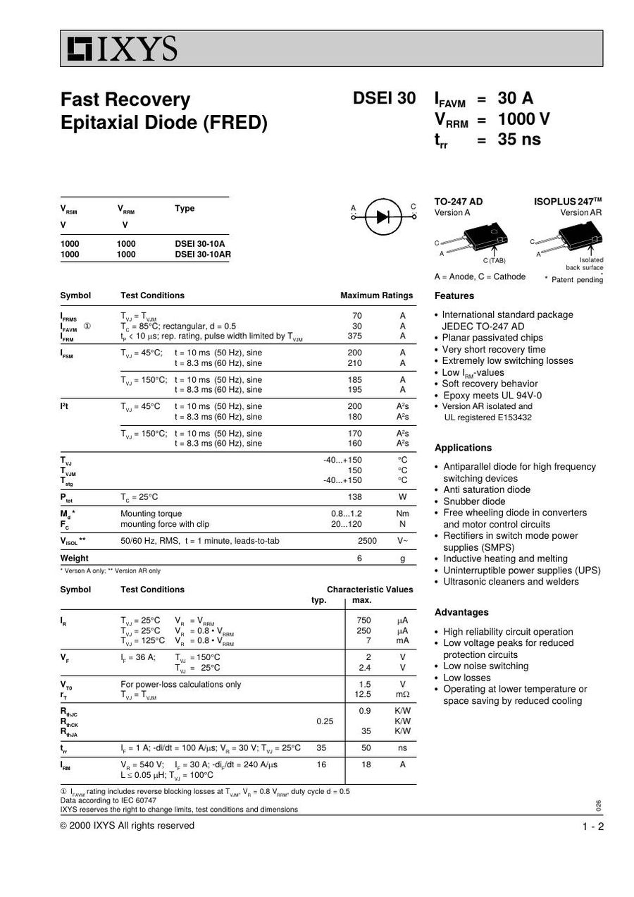 DSEI30-10A IXYS Rectifier & Schottky Diodes