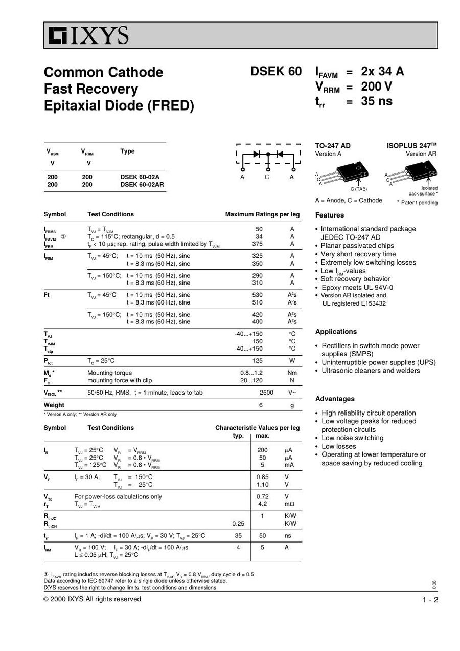 DSEK60-02A IXYS Rectifier & Schottky Diodes