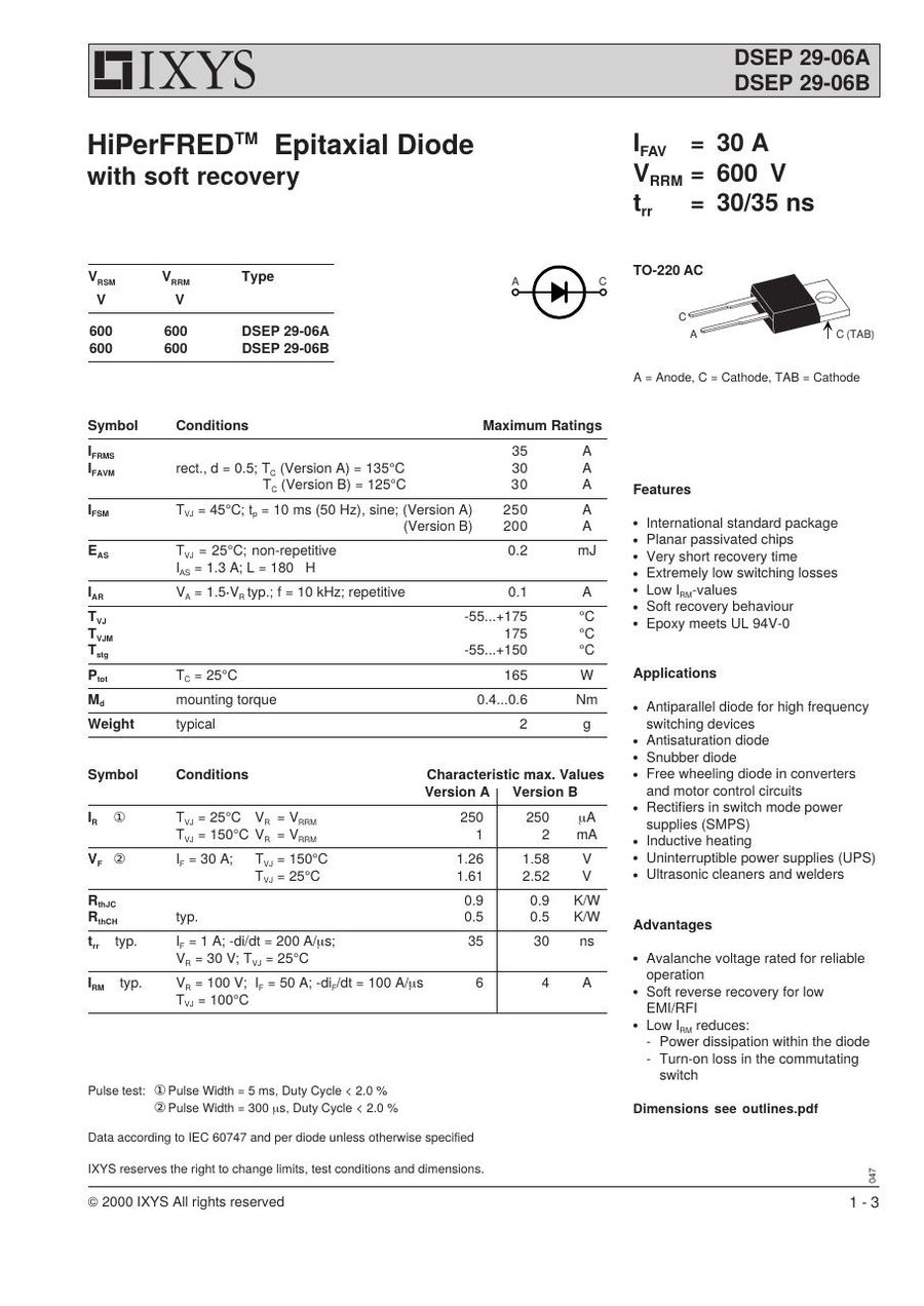 DSEP29-06A IXYS Rectifier & Schottky Diodes