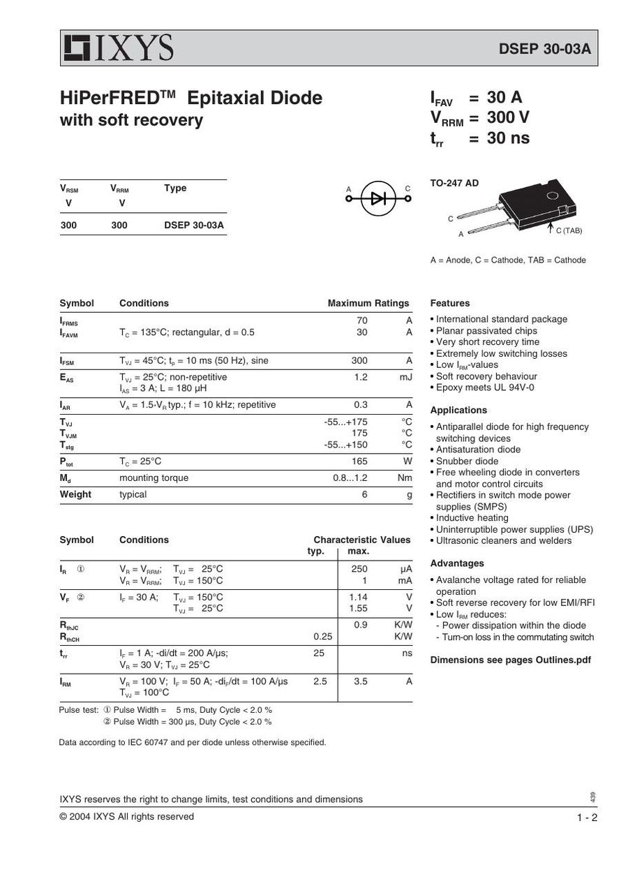 DSEP30-03A IXYS Rectifier & Schottky Diodes
