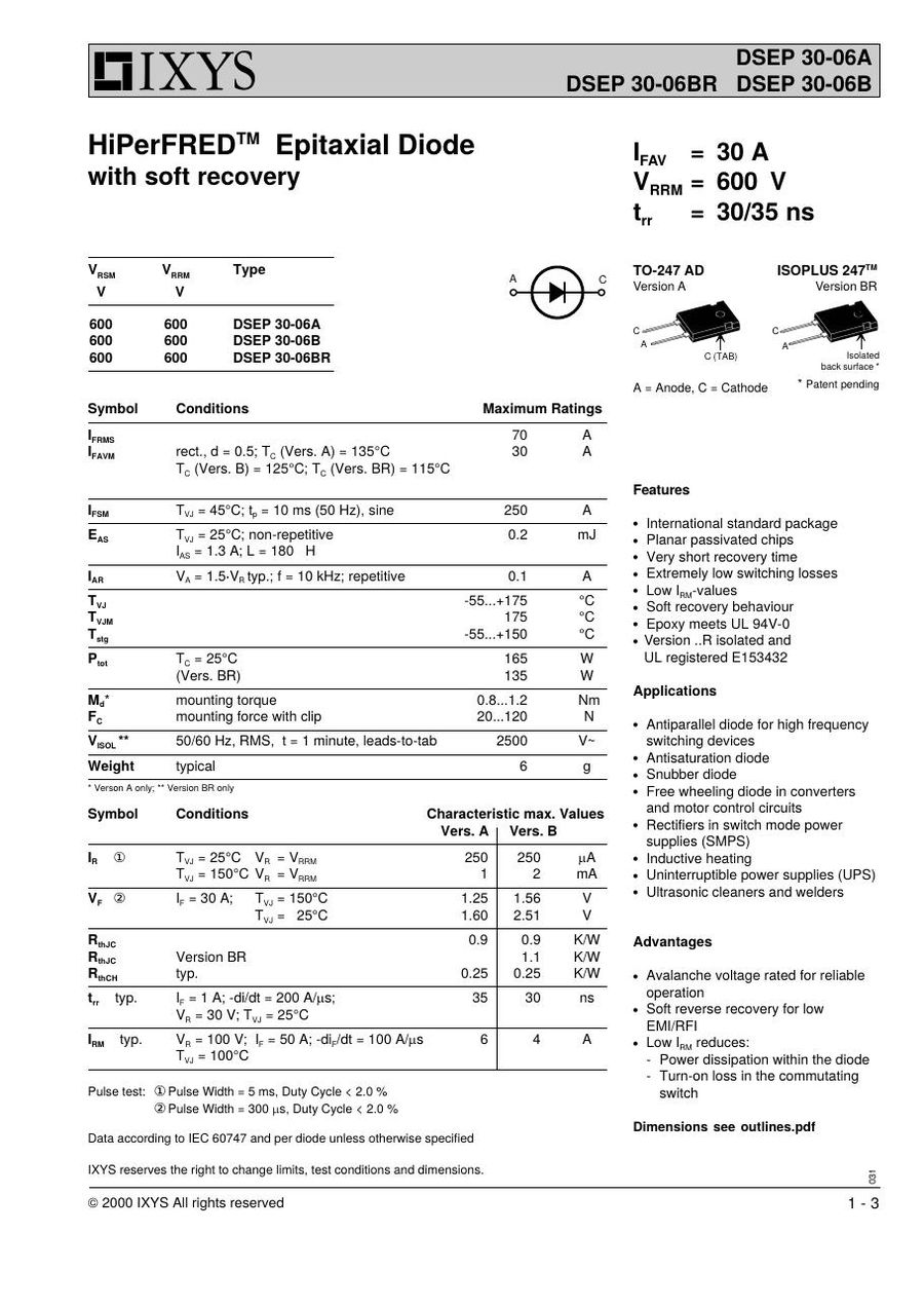 DSEP30-06A IXYS Rectifier & Schottky Diodes
