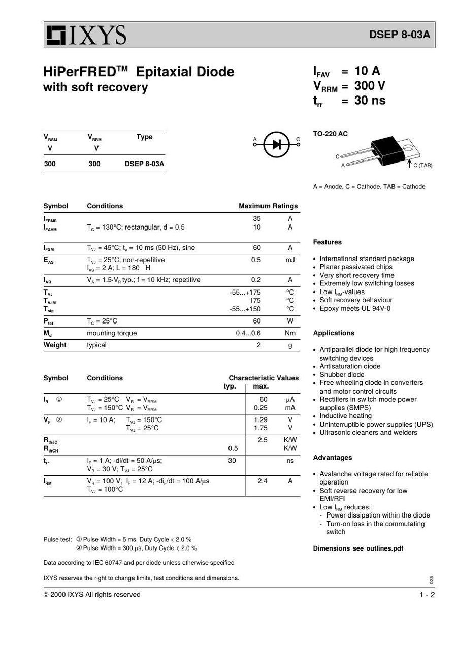 DSEP8-03A IXYS Rectifier & Schottky Diodes